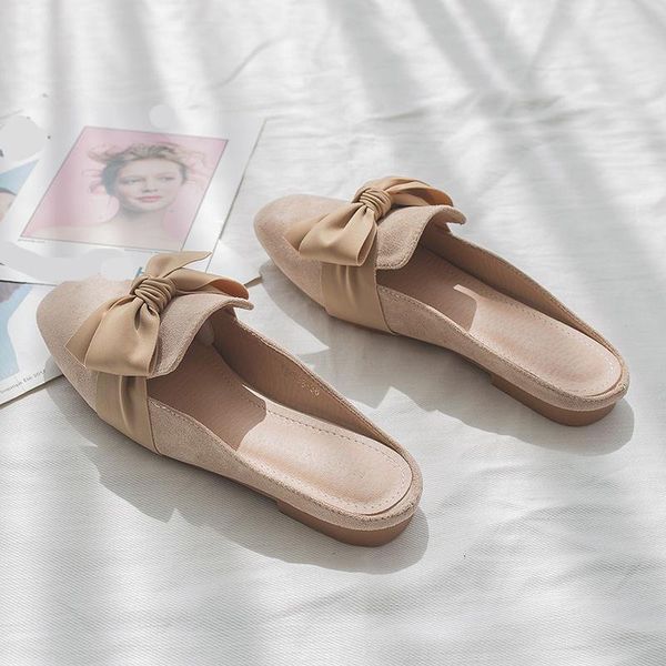 

butterfly-knot shoes woman 2021 female mule loafers low slippers casual cover toe pantofle mules luxury flat fashion pu, Black