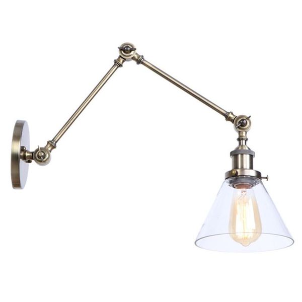 

wall lamp funnel filer clear glass lampshade modern double swing arms vintage black chrome bronze copper plated sconces