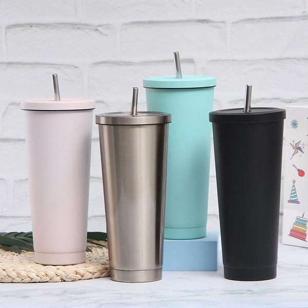 

mugs 750ml stainless steel insulated mug with lid straw cup office coffee thermal metal drink tools travel water bottle