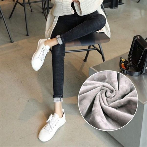 

women's jeans streetwear black thickening velvet high waist warm for women winter denim pants jean 2021 ladies trousers, Blue