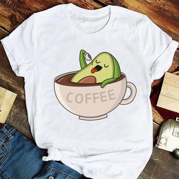 

fashion coffee fruit cute funny womens cartoon short sleeve summer tshirts clothes graphic lady print female tee t, White