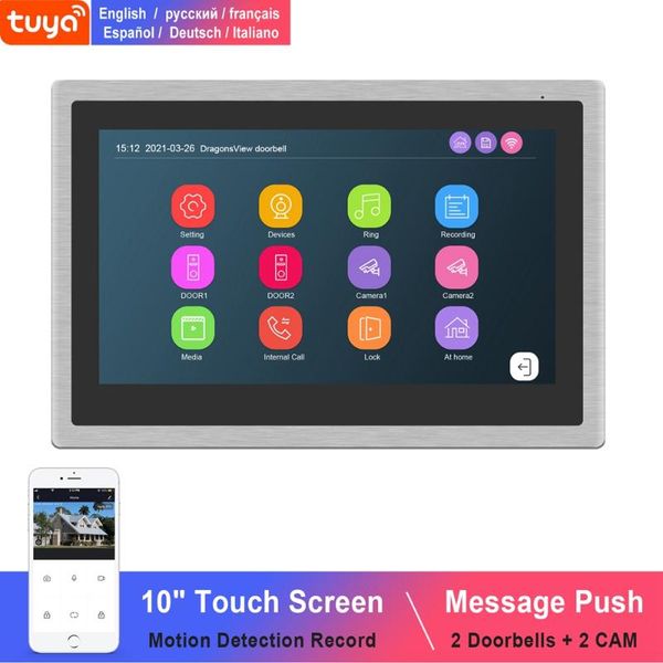 

video intercom for home door phone 10 inch touch screen monitor works 2 doorbells cameras smart control phones