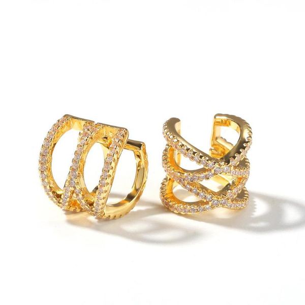 

clip-on & screw back hip hop hollowed-out cross ear clip micro paved cubic zircon square gold silver colors for men fashion jewelry gifts