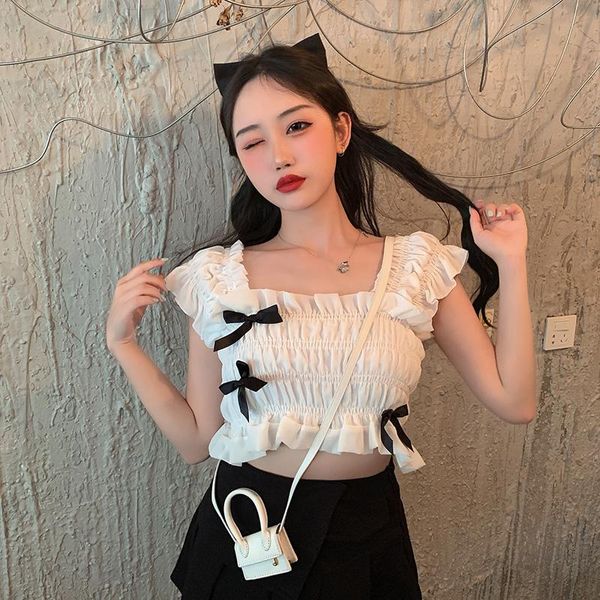 

women's blouses & shirts summer bow short section slim white short-sleeved shirt