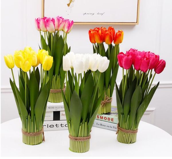 

tulip artificial flowers silk display 12 head plants wedding or home office decorations decorative & wreaths