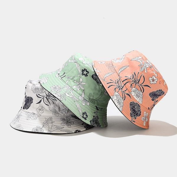 

female tide peony design small fresh fisherman's spring and summer outdoor sunscreen double side basin hat