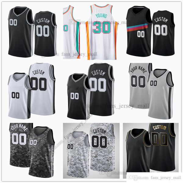 

custom printed 75th city basketball jerseys white 4 derrick dejounte 5 murray 17 doug mcdermott 30 thaddeus young 25 jakob poeltl zach colli, Black;red