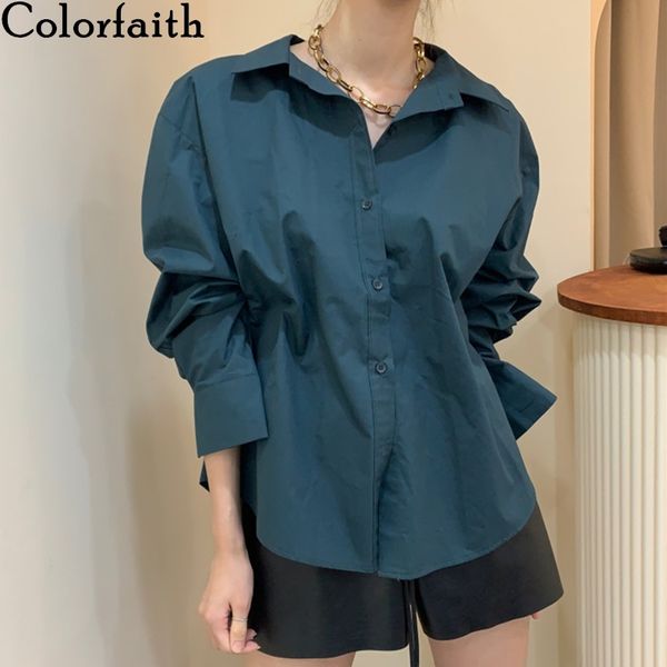 

colorfaith new women autumn winter blouse shirts oversize fashionable korean style elegant office lady wild bl9038 210413, White