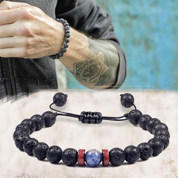

beaded, strands men bracelet natural black onyx stone beads tibetan buddha chakra lava diffuser bracelets jewelry adjustable