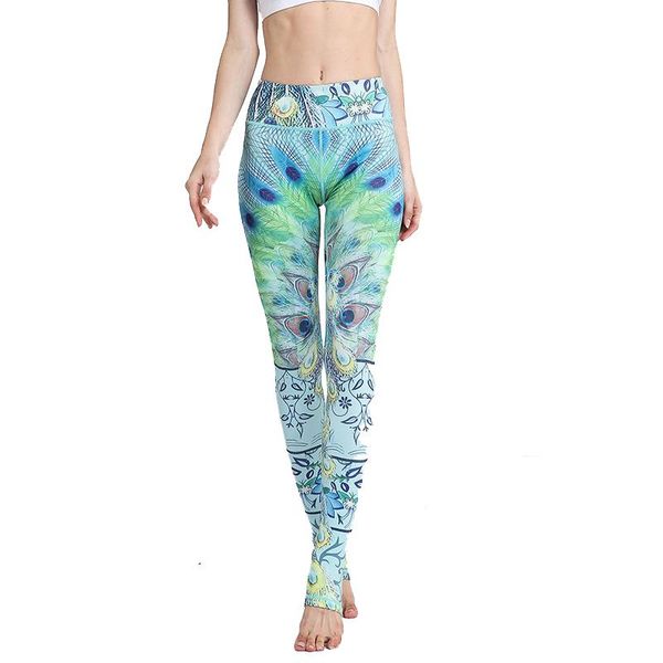 

yoga outfits green print pants women aerobics fitness quick-drying legging sport femme clothing step on the foot trousers#a8l6, White;red