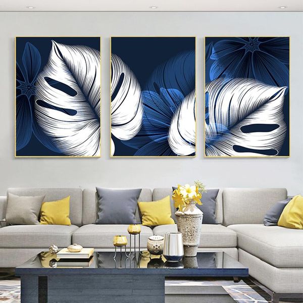 

paintings abstract blue white plant leaf posters print modern home decor picture wall art canvas painting nordic living room cuadros