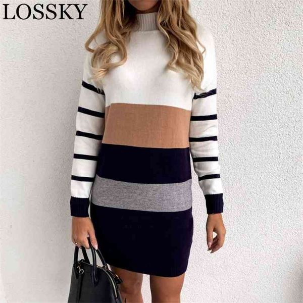 

autumn winter warm mini sweater dress striped women slim bodycon long sleeve casual knitted fit turtleneck vestidos 210507, Black;gray