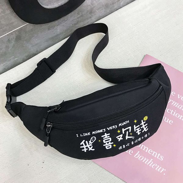 

men's black waist bag outdoor sports single room slant cross korean printing large capacity mobile phone
