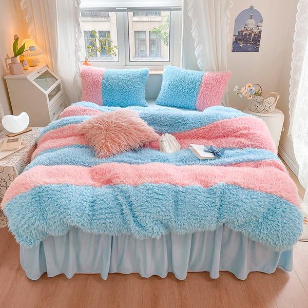 

bedding sets mink fleece princess set shaggy cashmere velvet quilt/duvet cover bed skirt linen fitted sheet bedspread pillowcase