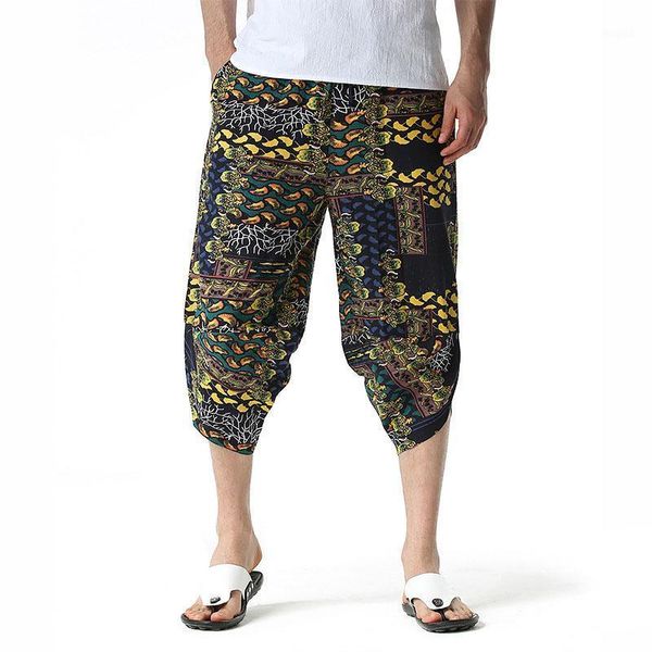 Mens de algodão linho sweatpants vintage 3d impressão floral baggy calças harem homens homens streetwear casual calças esportivas masculinos homens