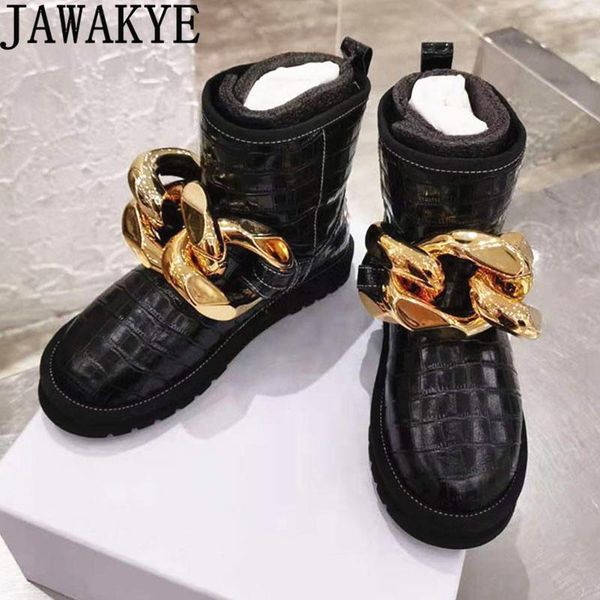 

boots level comfort wool ankle for women round toe metal chain designer thicken warm fur snow 2021 winter shoes female, Black
