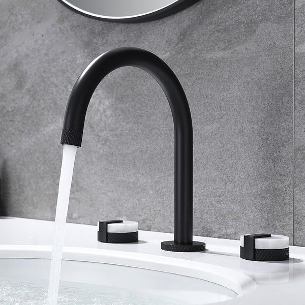

luxury fashion brass bathroom sink faucet black white two / three holes basin mixer simple faucets