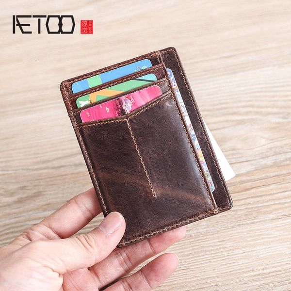 

card holders aetoo handmade real pickup bag, men's ultra-thin minimalist clip, female head leather set, Brown;gray