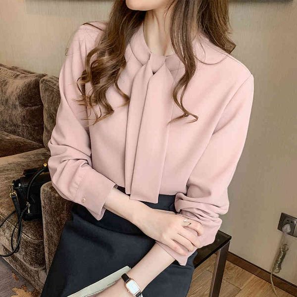 

autumn long sleeve chiffon blouse shirt women blouse women blusas mujer de moda 2021 stand collar blouse women shirts d525, White