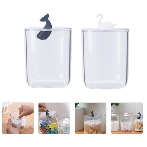 

2pcs home cotton swab storage case deskpad container boxes & bins