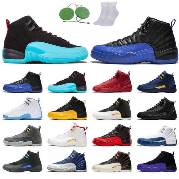 

12s man basketball shoes winterized wings university gold blue the master taxi reverse flu game o-black michigan gym red color french fiba d