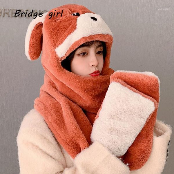 Beanie/Skull Caps Cappello di peluche Passamontagna da donna invernale Cute Puppy Ears Sciarpa casual Set Solid Women Keep Warm Presen