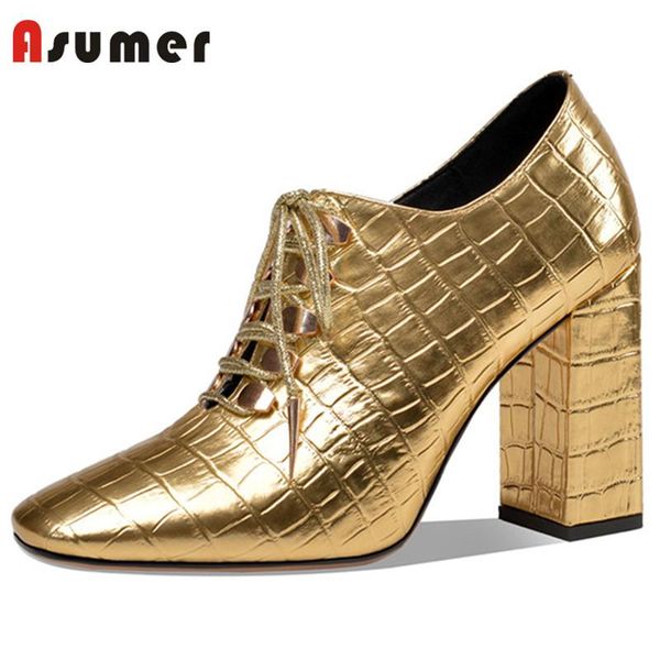 

dress shoes asumer 2021 patent leather women pumps lace up square toe single spring summer ladies office, Black