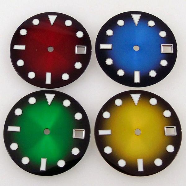 

repair tools & kits fit 4.2 / 3 o'clock crown nologo 28.5mm blooming watch dial face nh35a luminous index blue/yellow/green steel plate