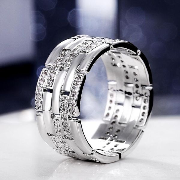 

wedding rings huitan fashion contracted women/men couple inlaid shiny cz stones marriage ring male female jewelry drop ship, Slivery;golden