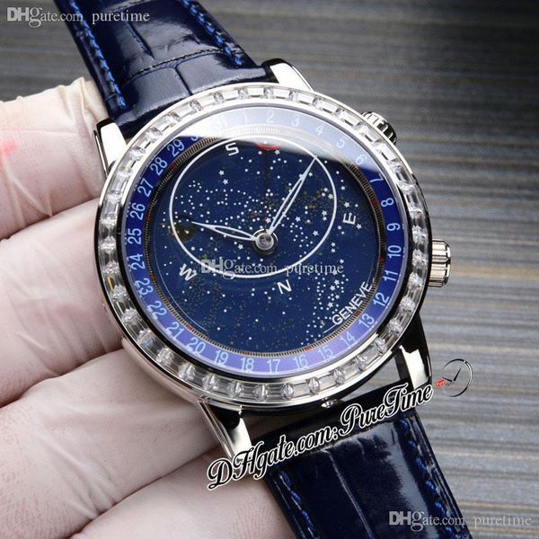 TWF V3 6104G-001 Grand Complications Date A324 Automatik Herrenuhr Baguette Diamanten Lünette Blue Sky Chart Leder Super Edition LeBron James Uhren Puretime A1