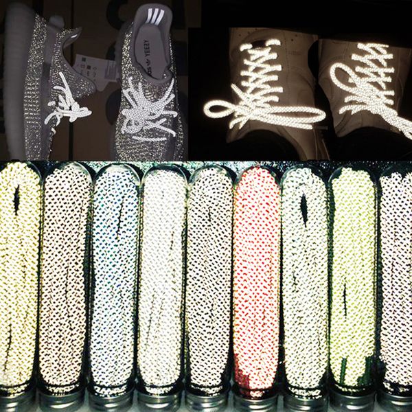 

1 pair 120cm round reflective runner shoes laces safety luminous glowing shoelaces sport basketball canvas with case, White;pink