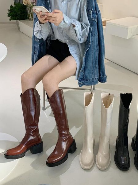 

boots women 2021 thigh high heels round toe female shoes luxury designer zipper over-the-knee rubber ladies f, Black