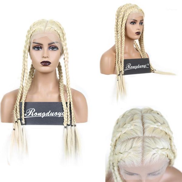 

613 box braids long braided wig synthetic full lace hook heat resistant middle part hair wigs for women1, Black