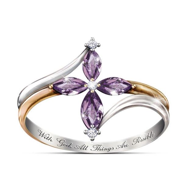 

wedding rings purple crystal zircon two-tone female gifts, Slivery;golden
