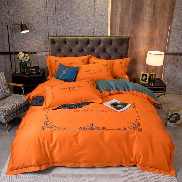 

bedding sets 2021 four-piece simple cotton double household bed sheet quilt cover embroidered twill comfortable orange color