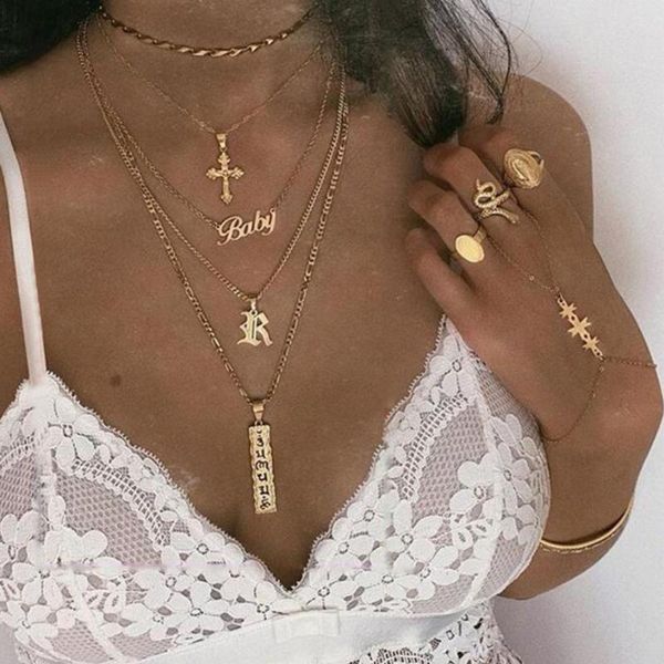 

pendant necklaces gold color choker necklace for women 5 layers cute cross chain & pendants velvet chokers fashion jewelry, Silver