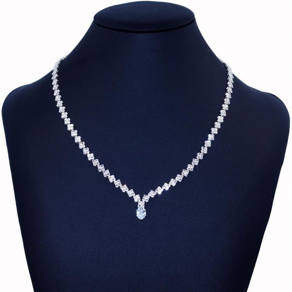 

chains statement crystal necklace pendant bridal jewelry exquisite wave zircon wedding accessories for women wholesale, Silver