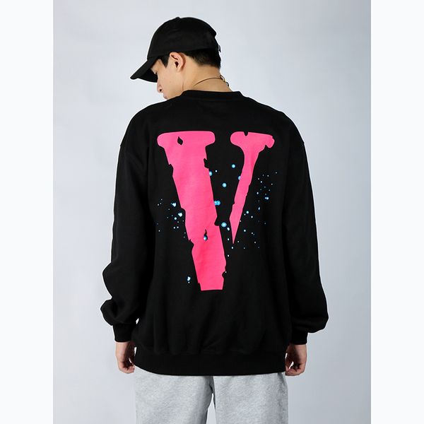 

long 2021 brand v hoodie rapper black pink big printed jacket american high street male and female lovers pullover loose round neck sweater