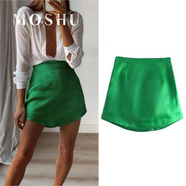 

skirts women high street mini skirt solid color side zipper aysmetrically ladies light casual slim chic satin vestidos mujer, Black
