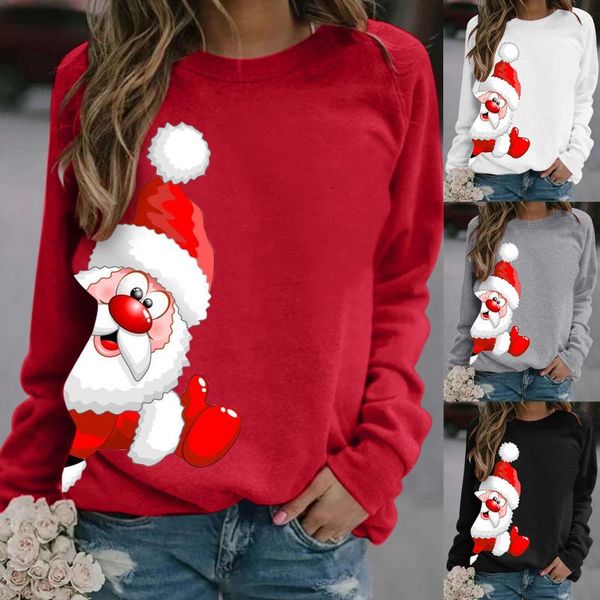 

women's hoodies & sweatshirts women hoodie christmas santa printed fleece long sleeve o neck loose sweatshirt girls pullovers autumn wi, Black