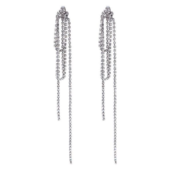 

women fashion long dangle earrings full of crystals with 925 silver piercing pin stylish tassel earring for ladies