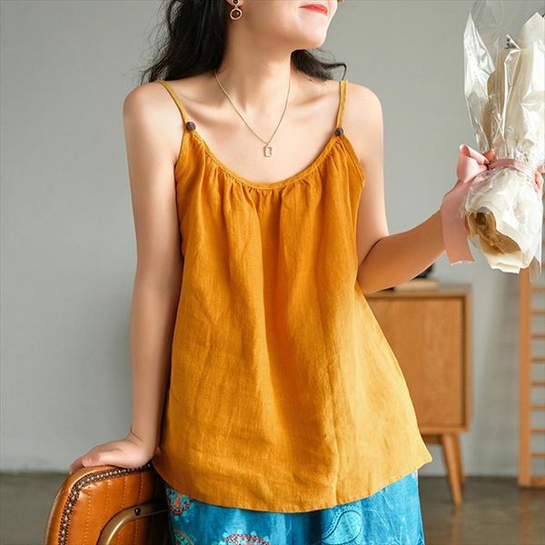 

linen 9 color vintage women cami clothes summer sleeveless solid soft female, White
