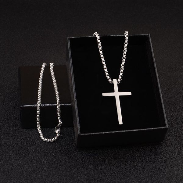 

pendant necklaces men's stainless steel gold necklace cross prayer jewelry christian gifts for boyfriend, Silver