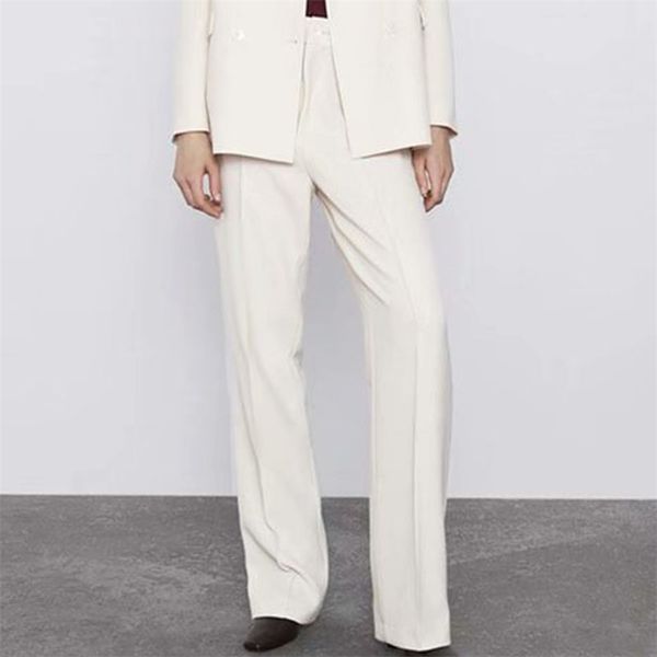 

women summer casual solid straight pants za buttons fashion street female elegant ol trousers clothing 210513, Black;white