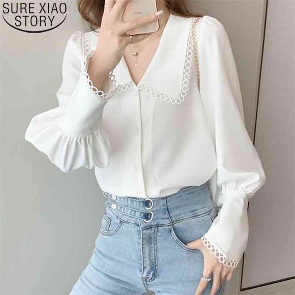 

spring white blouses women korean style lantern long sleeve blouse chic elegant doll collar fashion shirt 11546 210421