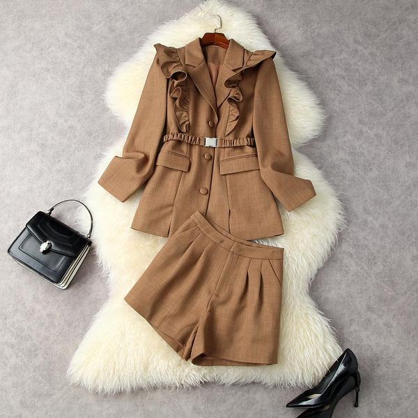 

women's tracksuits european and american wear autumn 2022 single-breasted coat with long sleeves ear edges shorts fashion suits, Gray