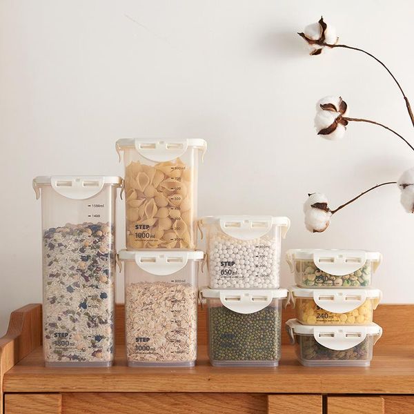 

storage bottles & jars plastic snack bottle with scale kitchen miscellaneous grain sealed square transparent lid tank