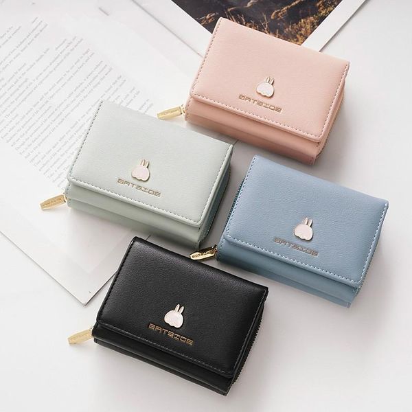 

wallets leather purse slim wallet women bags 2021 korean version of the square ladies bag card buckle zipper cartoon student, Red;black