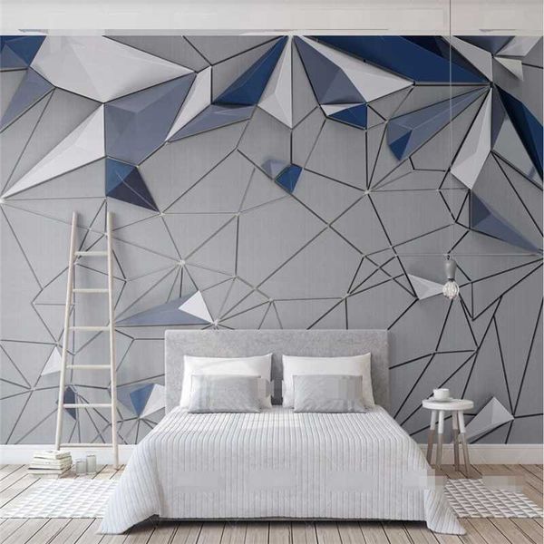 

wallpapers xue su customized wallpaper 3d / 5d 8d mural stereo blue geometric polygon stitching cloth pattern tv background wall