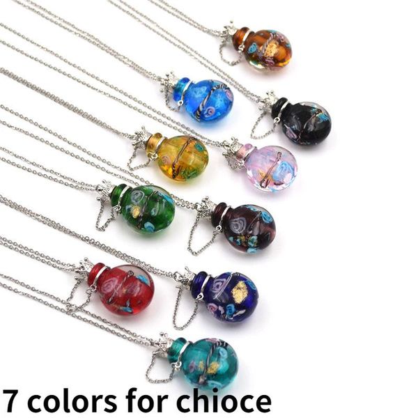 

pendant necklaces 1pc round diffuser perfume refillable handmade essential oil colored glaze bottle drop necklace, Silver